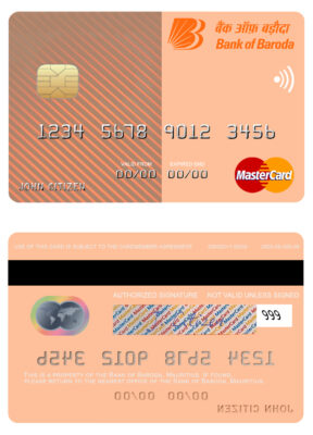 Editable Mauritius Bank of Baroda mastercard Templates