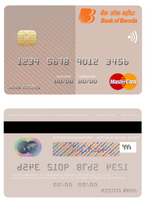 Editable Seychelles Bank of Baroda mastercard Templates