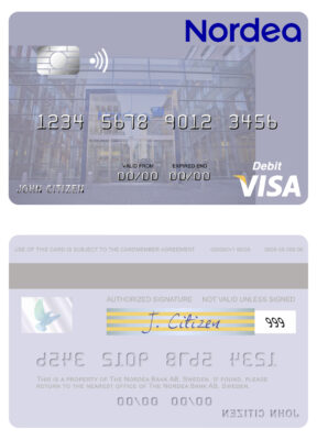 Editable Sweden Nordea Bank AB visa debit card Templates