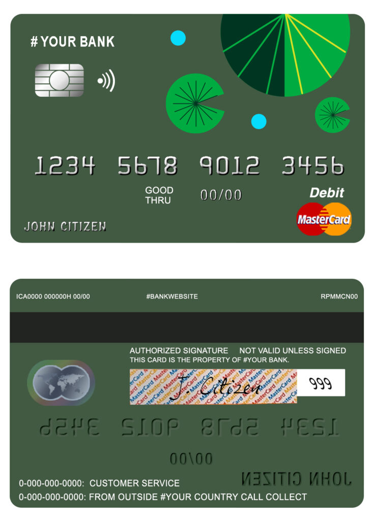 Editable budget green universal multipurpose bank mastercard debit credit card Templates
