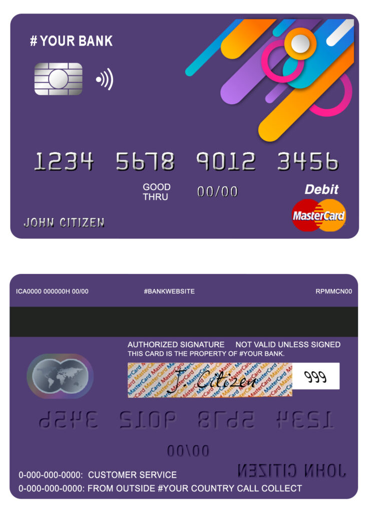 Editable detail line universal multipurpose bank mastercard debit credit card Templates