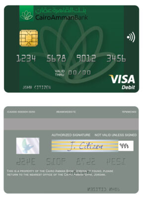 Editable illable Jordan Cairo Amman Bank visa card Templates