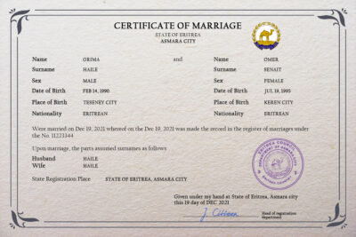 Eritrea Marriage Certificate Editable PSD Templates