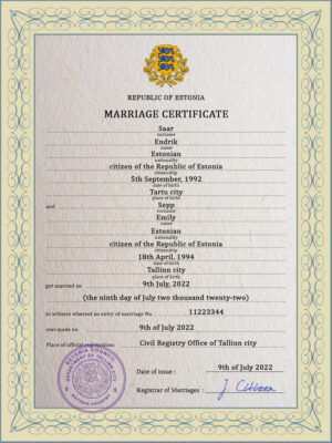 Estonia Marriage Certificate Editable PSD Templates