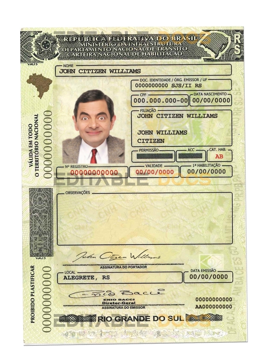 Fake Brasil (Rio Grande do Sul) Driver License Template