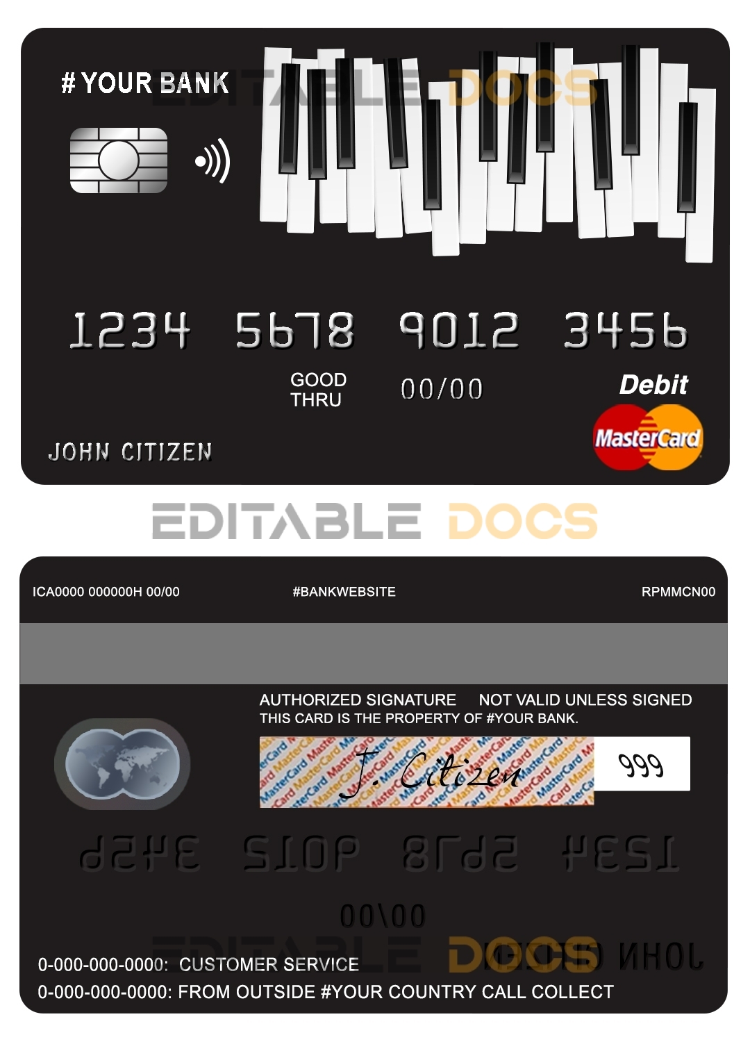Fillable bay piano universal multipurpose bank mastercard debit credit card Templates | Layer-Based PSD