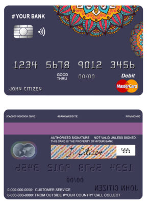 Fillable mandala jasmine universal multipurpose bank mastercard debit credit card Templates