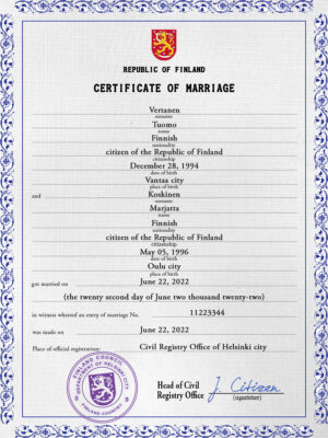 Finland Marriage Certificate Editable PSD Templates
