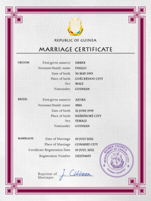 Guniea Marriage Certificate Editable PSD Templates