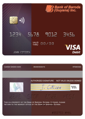 Editable Guyana Bank of Baroda visa debit card Templates