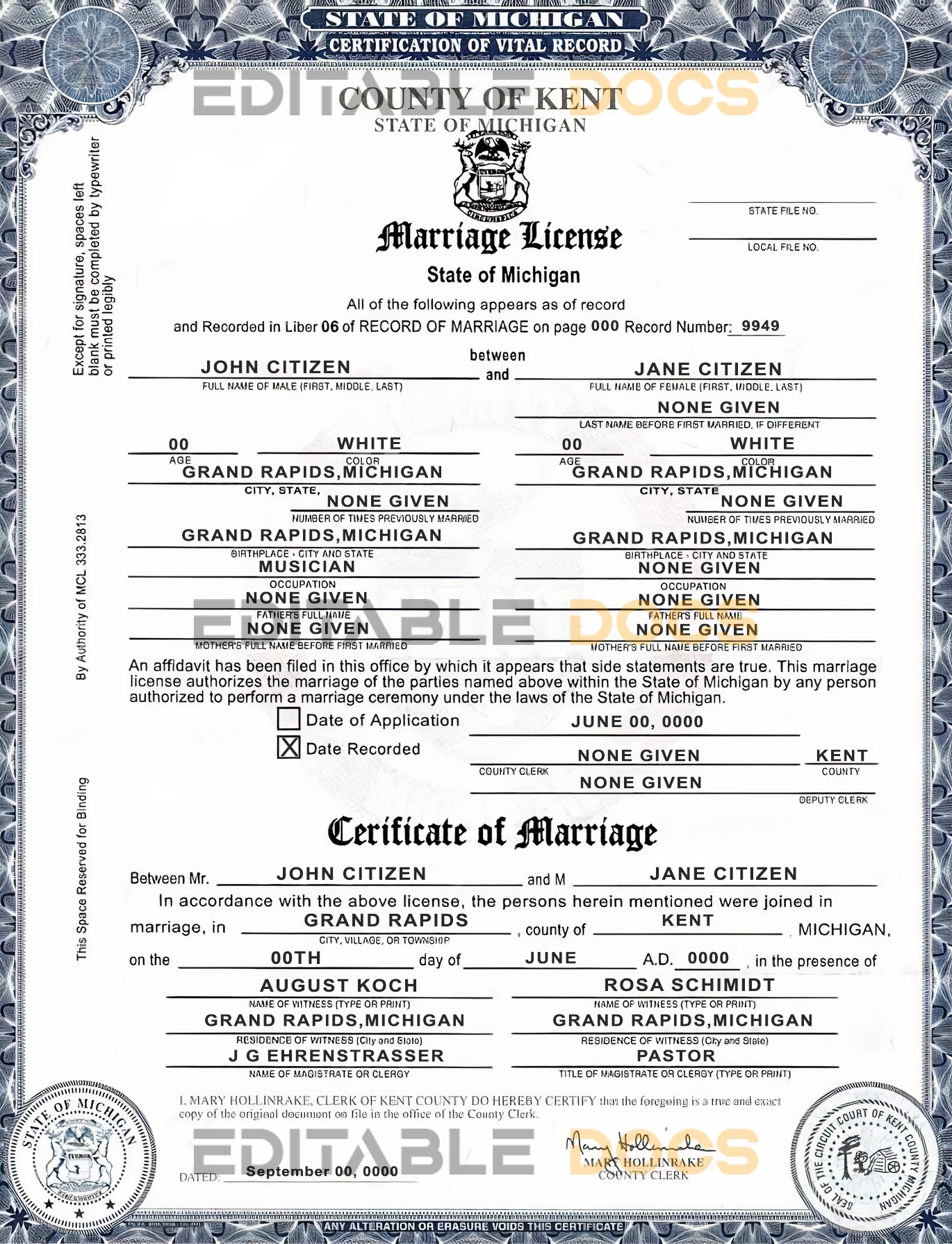 Michigan Marriage Certificate | Editable PSD Templates
