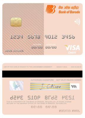 Editable Seychelles Bank of Baroda visa debit card Templates