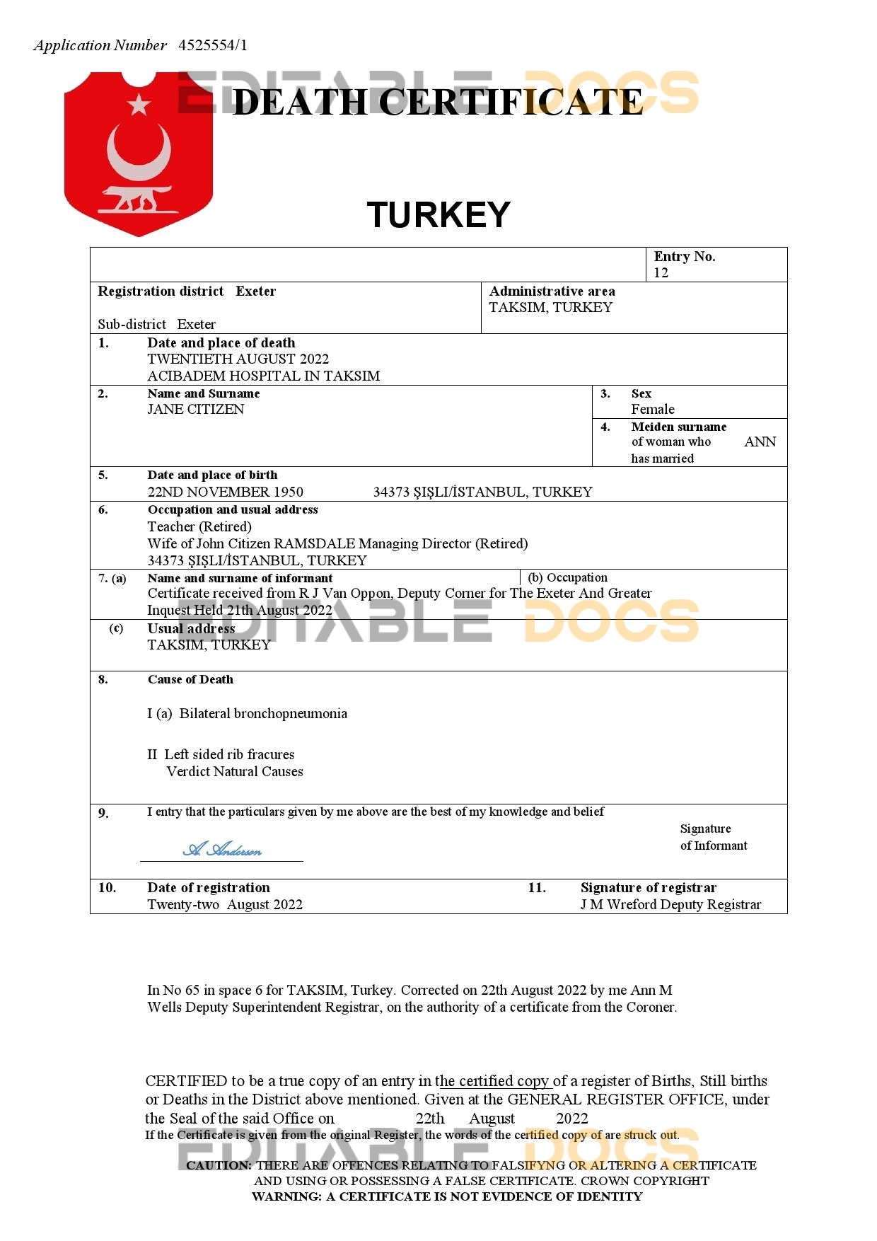 Fillable Turkey Death PDF Templates | Blank Docs