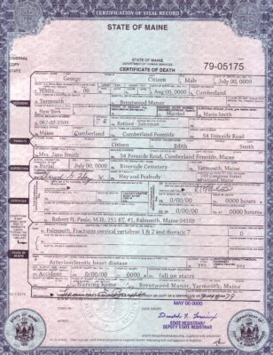 Customizable USA Maine Death Certificate PSD Templates | Instant Download