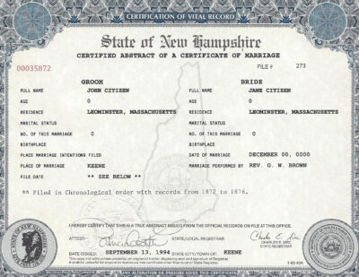 USA New Hampshire Marriage Certificate | Editable PSD Templates