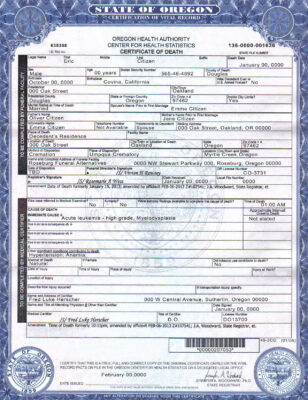 Customizable USA Oregon state Death Certificate PSD Templates | Instant Download