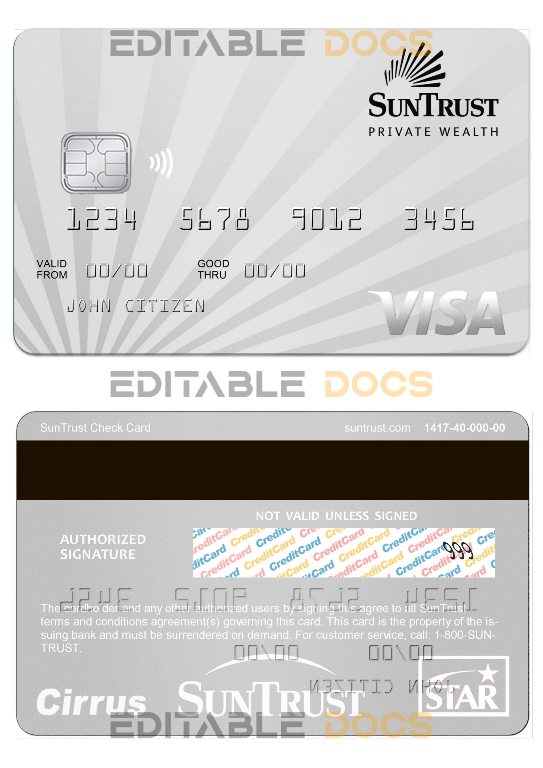 Editable USA SunTrust Visa debit card Templates in PSD Format