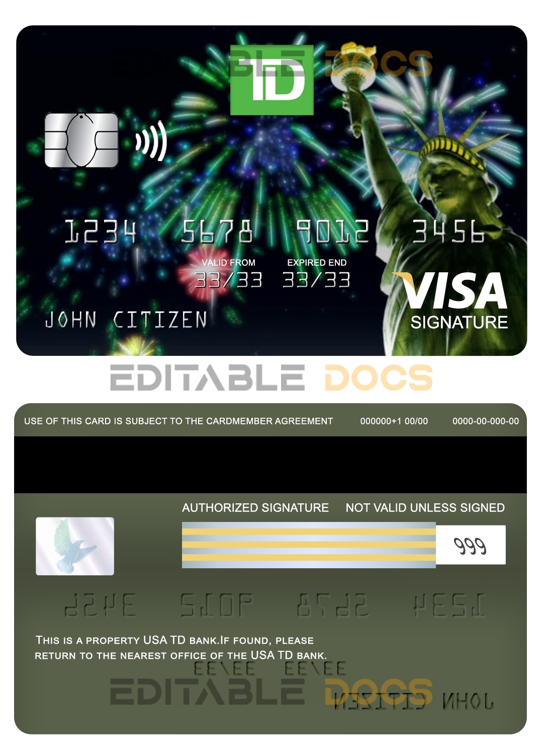 Fillable USA TD bank visa signature card Templates