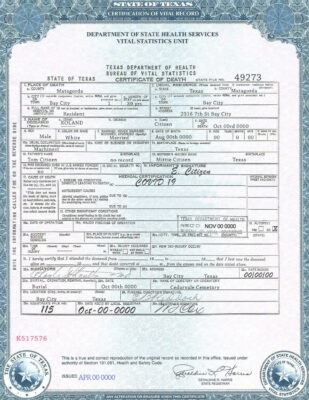 Customizable USA Texas state Death Certificate PSD Templates | Instant Download