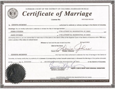 USA Washington district of Columbia Marriage Certificate | Editable PSD Templates