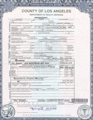 Customizable USA county of Los Angeles Death Certificate PSD Templates | Instant Download