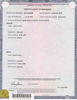 USA florida Marriage Certificate Editable PSD Templates