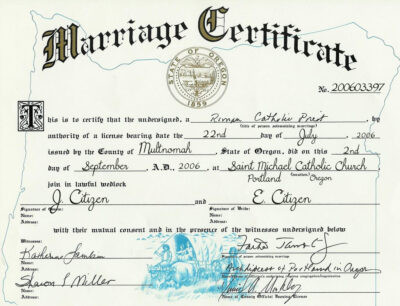 USA oregon Marriage Certificate | Editable PSD Templates