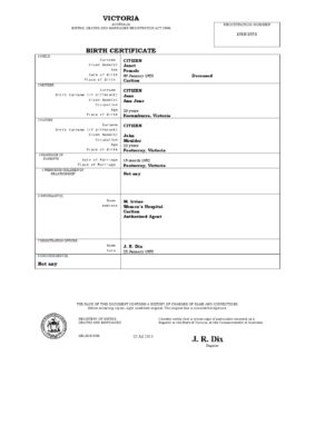 Authentic Australia Victoria Birth Certificate Template | Customize and Download Online