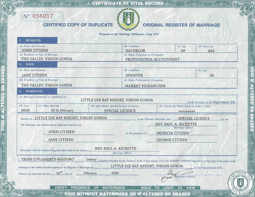 Virginian islands Marriage Certificate Editable PSD Templates