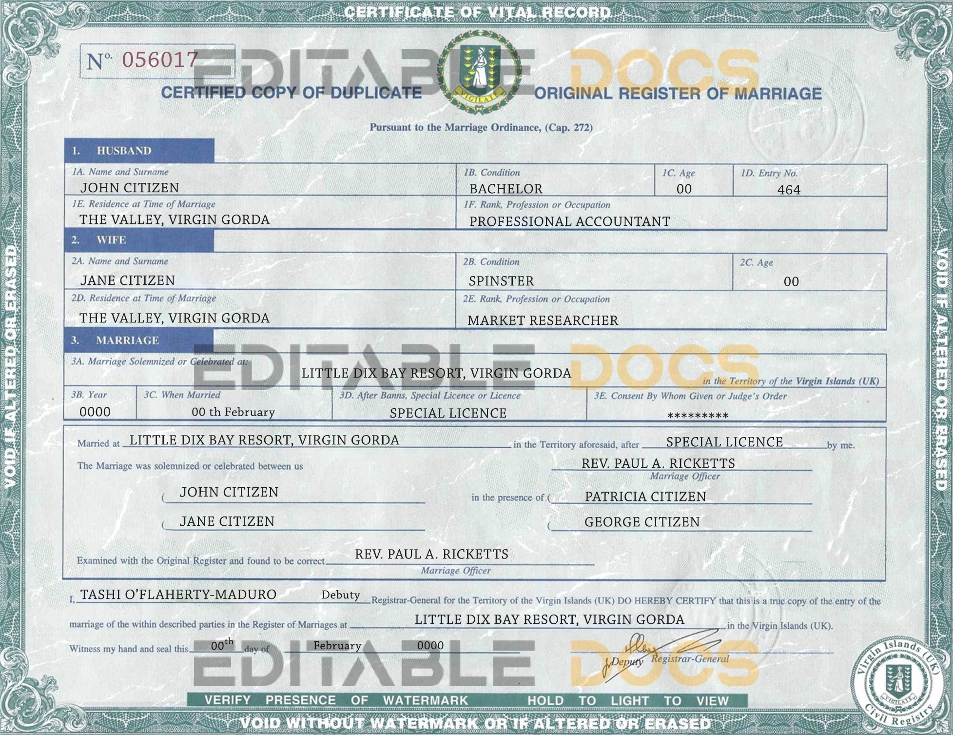 Virginian islands Marriage Certificate | Editable PSD Templates