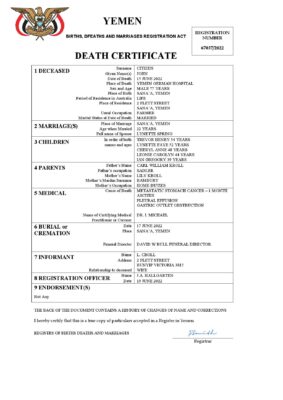 Fillable Yemen Death PDF Templates | Blank Docs