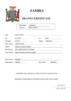 Fillable Zambia Death PDF Templates | Blank Docs
