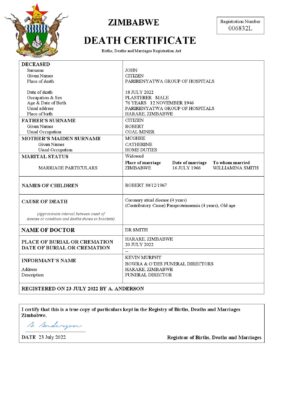 Fillable Zimbabwe Death PDF Templates | Blank Docs