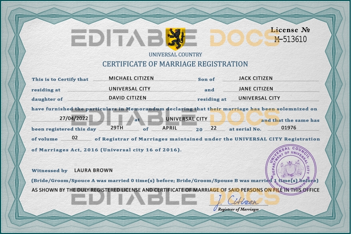 affection universal Marriage Certificate | Editable PSD Templates