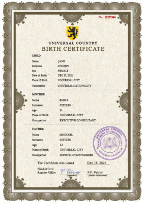 Authentic allied universal Birth Certificate PSD Template | Customize and Download Online