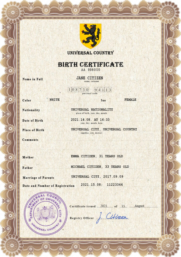 Authentic ammo universal Birth Certificate PSD Template