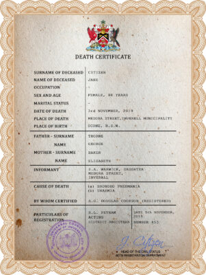 Customizable Arms Acclaimed Universal Death Certificate PSD Templates | Instant Download