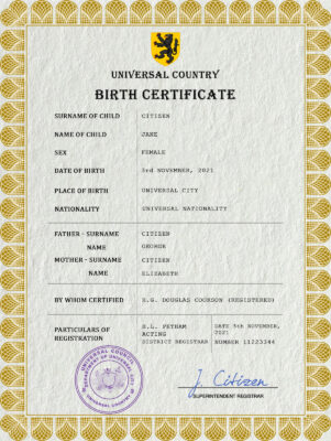 Authentic blackout universal Birth Certificate PSD Template | Customize and Download Online