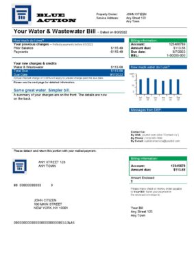 blue action universal multipurpose utility bill template in Word and PDF format