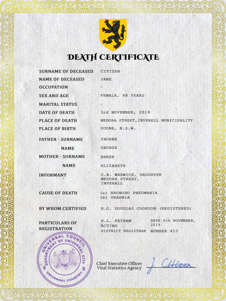 Customizable Broadcast Death Universal Certificate PSD Templates