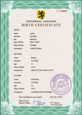 Authentic broadcast variety universal Birth Certificate PSD Template | Customize and Download Online