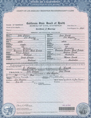 california Marriage Certificate Editable PSD Templates