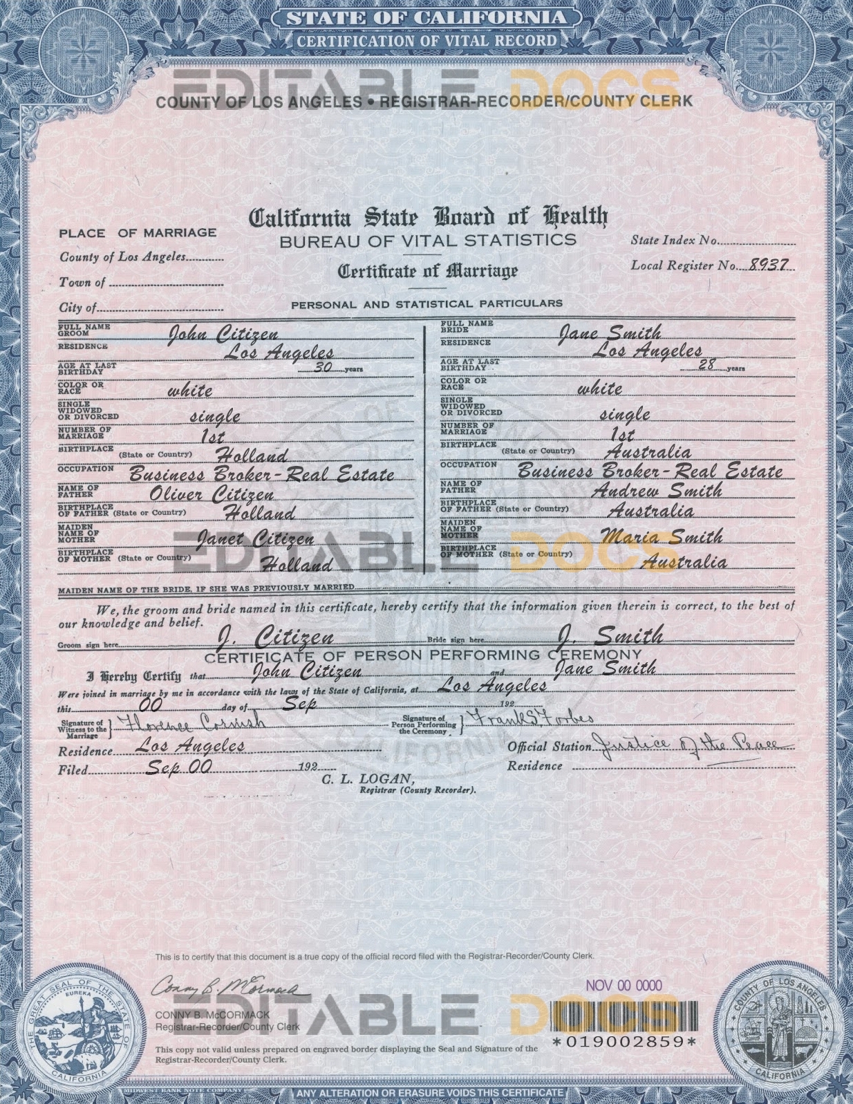 california Marriage Certificate | Editable PSD Templates