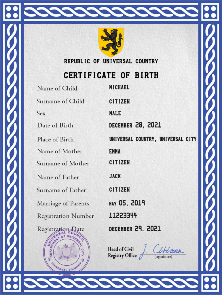 Authentic certificatetastic universal Birth Certificate PSD Template