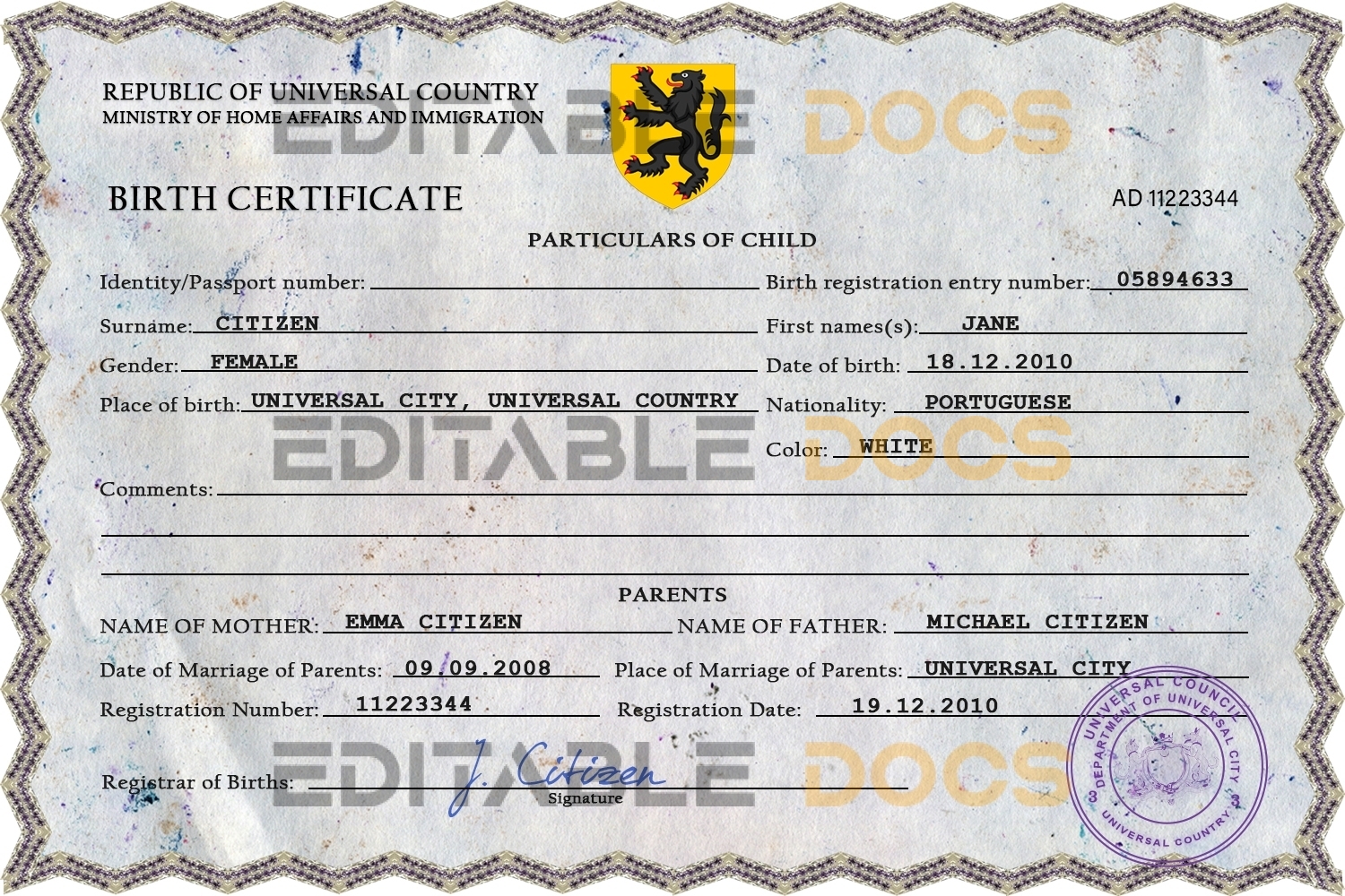 Authentic champion vibe universal Birth Certificate PSD Template | Customize and Download Online