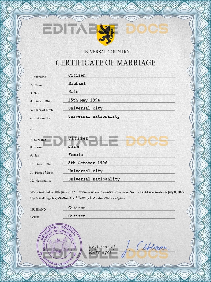 cherish universal Marriage Certificate | Editable PSD Templates
