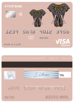 Editable colored elephant universal visa electron card Templates