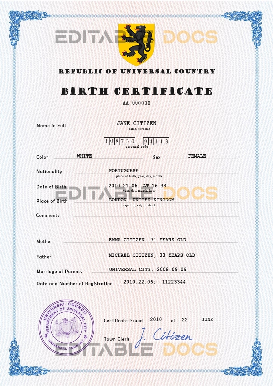 Authentic core tide universal Birth Certificate PSD Template | Customize and Download Online