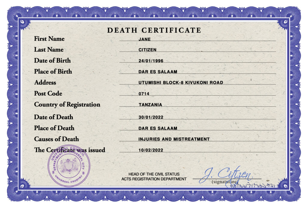 Customizable Death Solutions Universal Death Certificate PSD Templates