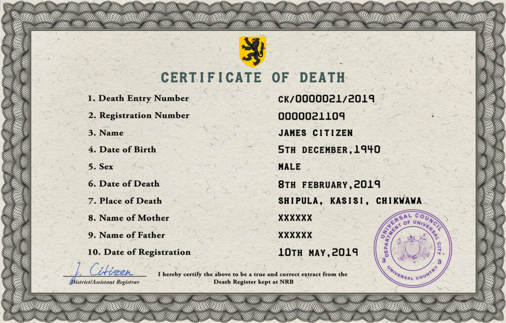Customizable Deathprism Universal Death Certificate PSD Templates
